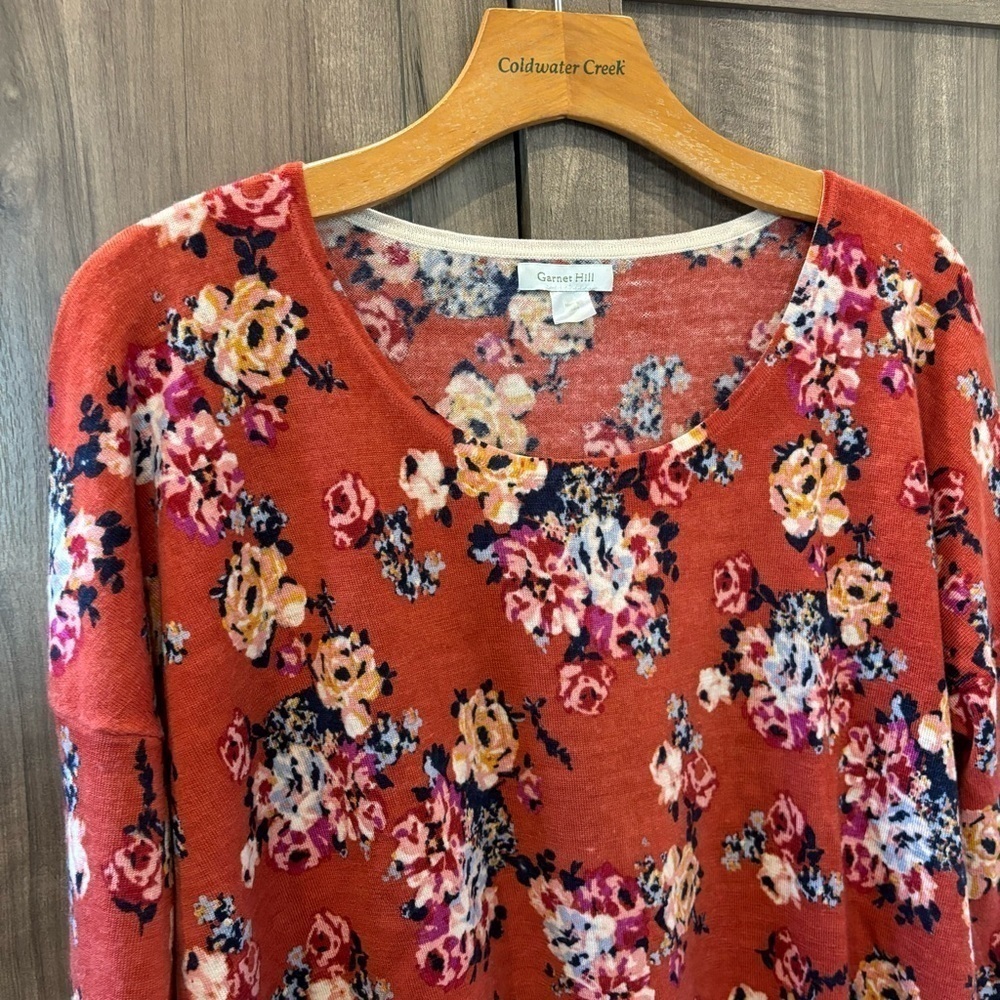 Garnet Hill Signature Eco Merino Wool Floral Boxy Sweater Medium - Picture 5 of 12